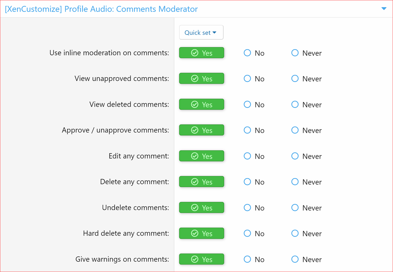 Permissions Comments Moderator