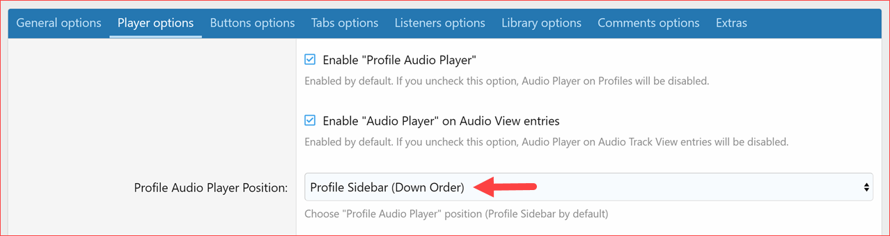 Profile Audio Player Position Sidebar Down Order